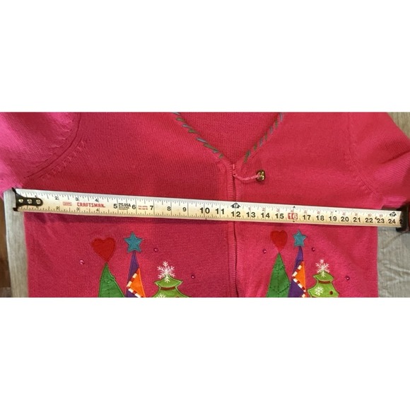 Tiara International Knit Christmas Sweater Cardigan Size XL Pink Trees Embroider - Picture 12 of 13